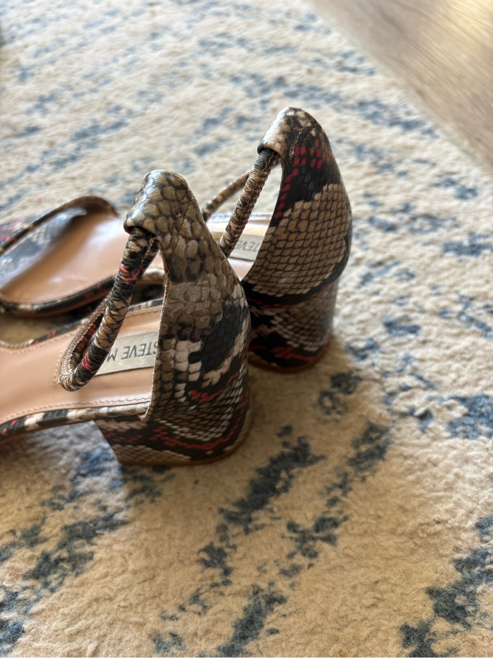 Steve Madden Brown Snake-Print Platform Wedges with Red Accents